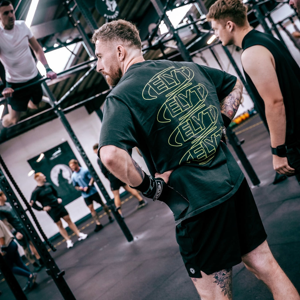 ELYT Repeat Logo Tee - Washed Grey / Green