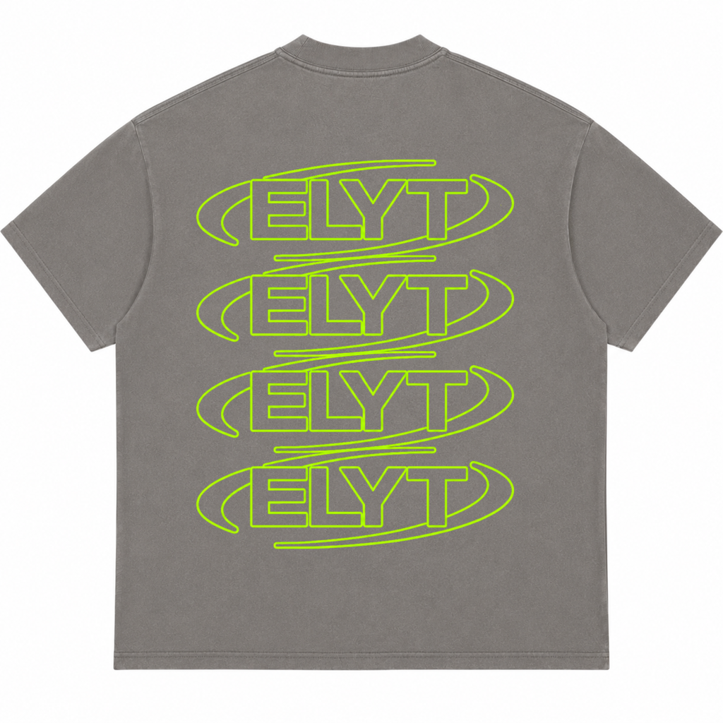 ELYT Repeat Logo Tee - Washed Grey / Green